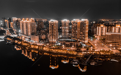 福州金融街燈光秀航拍高清圖片下載-正版圖片501569930